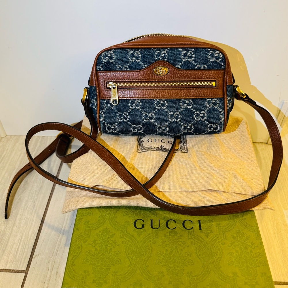 Gucci Ophidia GG Blue Denim Mini Crossbody Bag